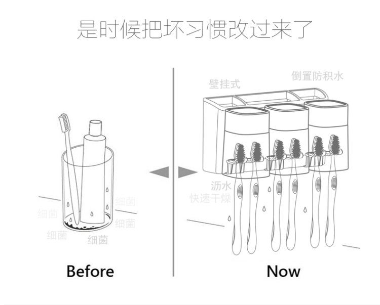 意可可 幸福之家洗漱套装 三口之家漱口杯牙刷架牙缸 卫生间吸盘壁挂牙刷架套装