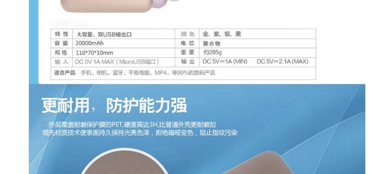 超薄5/4s/6充电宝手机通用苹果三星专用移动电源20000m毫安安卓手机充电创意礼品送 紫色 安卓线+一拖三线+充电头+苹果5/6线