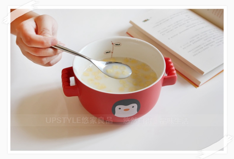 悠家良品 悠家四宝双耳泡面杯子 带盖陶瓷大号泡面碗饭碗 创意马克杯750ml 大良