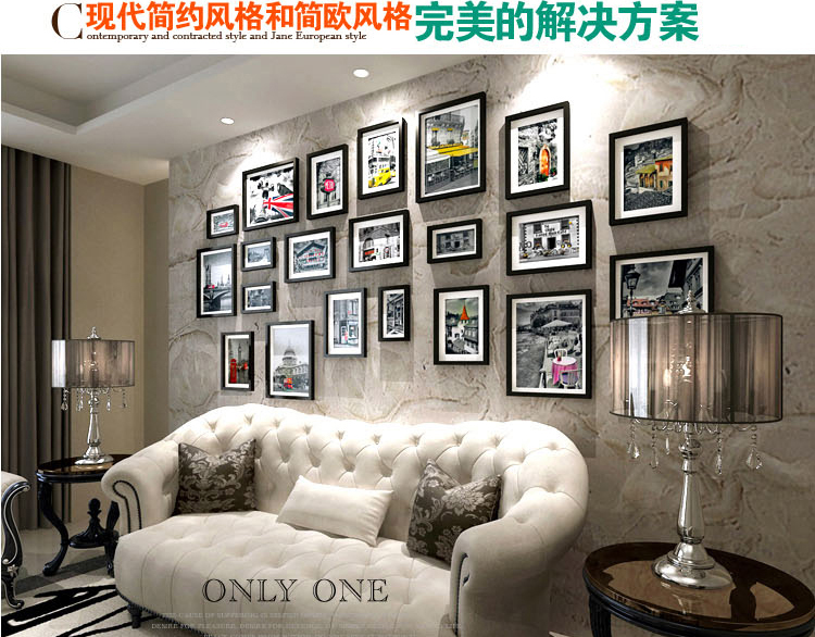 
                                        百易尚品 实木照片墙创意欧式相片墙相框墙组合 21框 黑色套装                