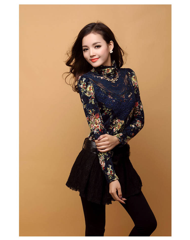 雪贝莉2015秋装新韩版女装  长袖T恤女 X808 蓝色(薄款) L