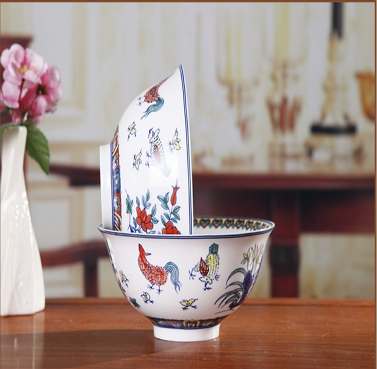 
                                                                                瓷物语仿古瓷碗陶瓷米饭碗高脚餐具碗中瓷碗 仿明鸡公碗单个 4.5英寸                