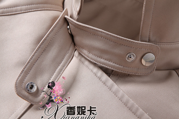 芮婕服装店*2015秋冬新款杨幂同款大翻领系带中长款风衣九分袖宽松外套 图片色 S