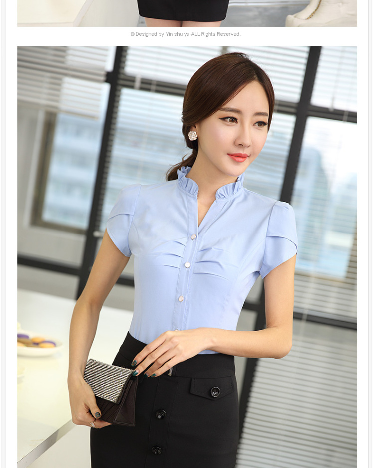 美丽嫦2016职业衬衫包裙面试正装职业套装酒店工作服白领女裙套装 蓝色 M
