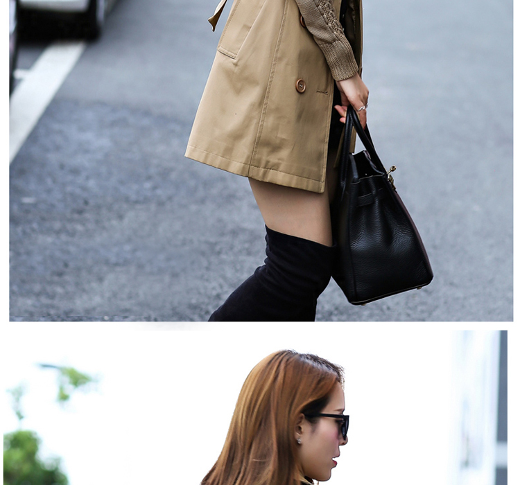 A7A 2015秋冬风衣韩版新修身中长款外套潮女#X5 卡其色 L