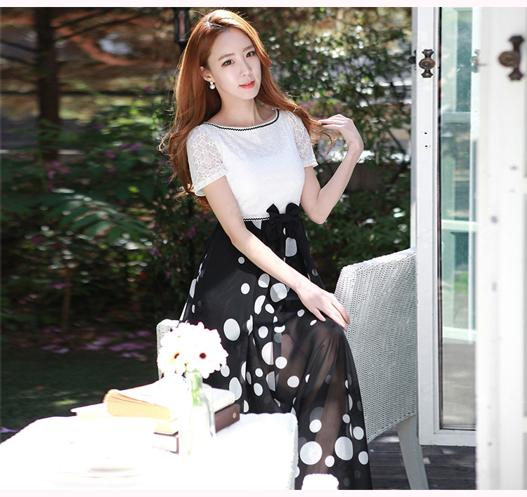 C.o.d. 2015 Summer new stylish atmosphere Korean word sexy for bubbles short-sleeved lace stitching chiffon wave point elegant slim skirt White XL video picture, prices, brand platters! The elections are supplied in the national character of distribution, so action, buy now enjoy more preferential! As soon as possible.