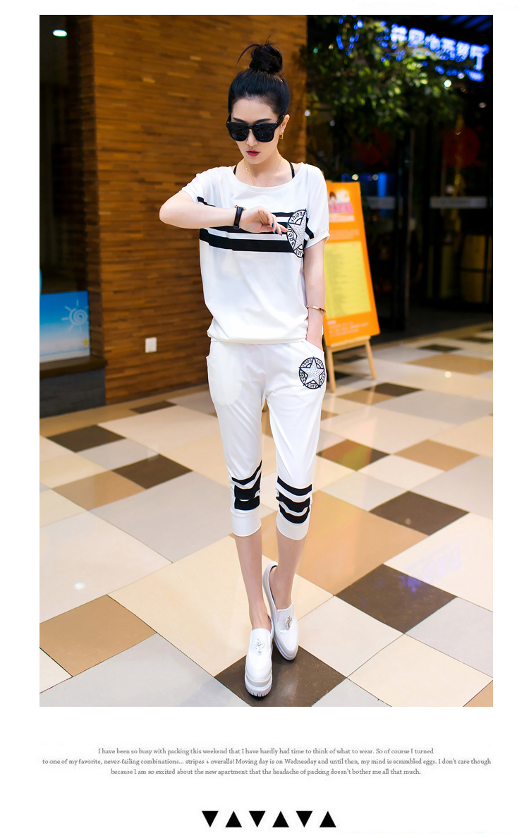 柯仕道2015夏季女装新款休闲套装薄款短袖七分裤运动服两件套H957 白色 M