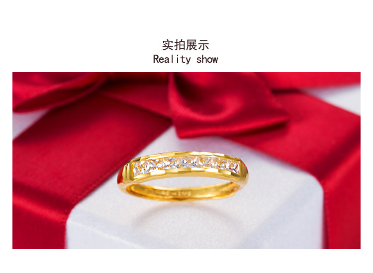 周爱福 黄金戒指 女款 足金镶嵌活口仿锆石金戒指女士