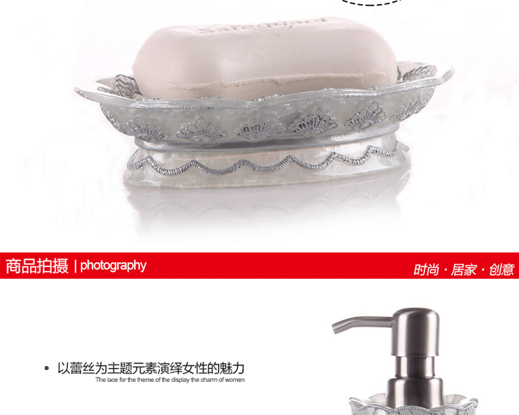 
                                        欧式卫浴五件套简约洗漱套装卫生间纸巾盒摆件 情侣结婚精美礼品 银色五件套+托盘                