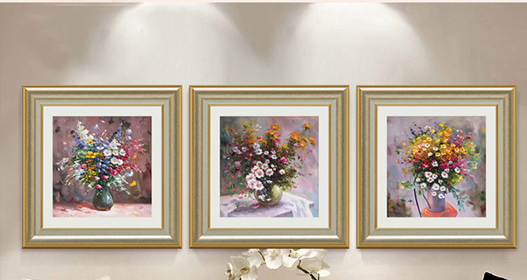 天顶山装饰画客厅三联画墙贴有框画背景墙画壁画花卉油画甜美清新田园欧式乡村酒店会所餐厅装饰画 E款单幅价 42X42cm