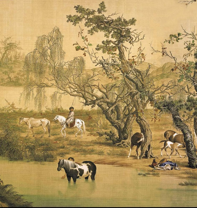 
                                        青藤紫萱 百骏图十大经典名画  印花十字绣套件 半景图11CT棉线241*74cm满绣--白底                