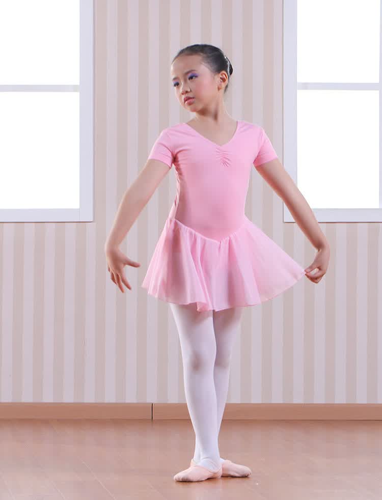 潮流儿童舞蹈服装练功服短袖简约修身芭蕾舞裙女童幼儿考级少儿连体操
