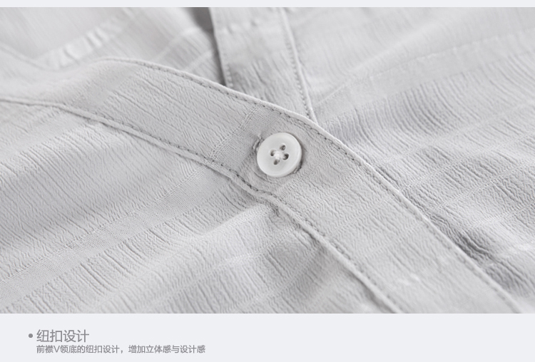 晴碧琳2015秋装新品女装 优雅V领荷叶七分袖合身纯色雪纺衫 白色 S