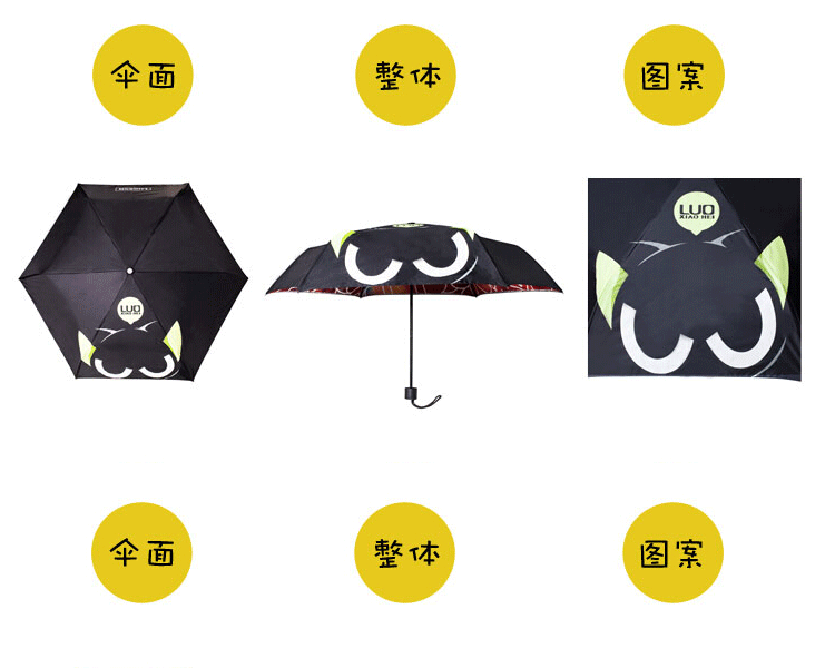 创意卡通雨伞 防晒紫外线太阳伞 便携三折晴雨伞 双层晴雨伞-罗小黑