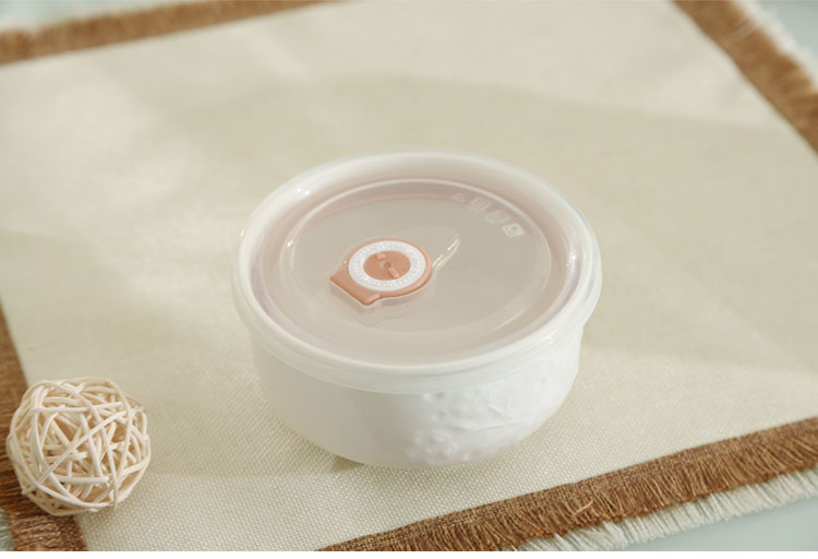 顺祥 陶瓷 一抹惊艳 三件套保鲜碗 浮雕纹密封保鲜饭盒 餐具套装