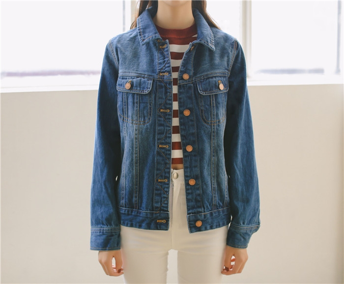 安幕饰  2015秋装新款韩版自制复古风修身上衣牛仔外套女   M52 蓝色 L