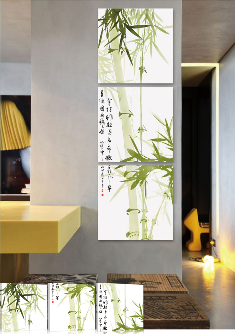 
                                        优柯 客厅现代装饰画卧室餐厅墙画沙发背景墙挂画壁画无框画  竹报平安三幅 9mm70*70cm(1套)                