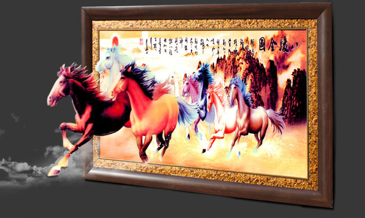 
                                        欢畅景德镇瓷板装饰画中堂客厅挂画装饰 八骏图粉彩瓷板画                 