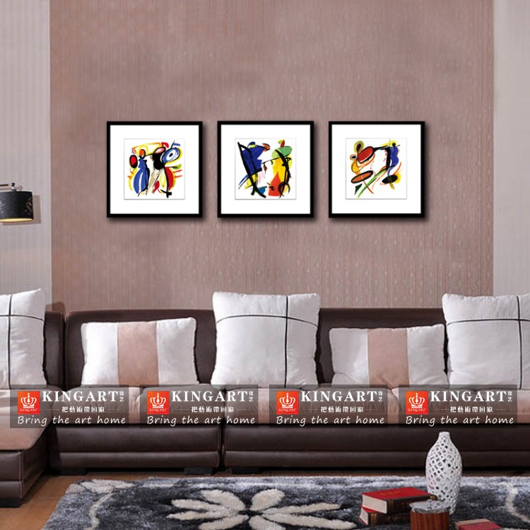锦艺KINGART 现代简约高品质客厅装饰画书房餐厅挂画油画有框画抽象墙画S135抽象元素 一套3联价格 35*35