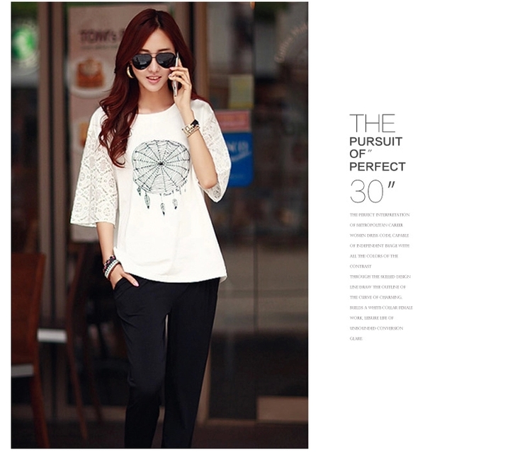Hee-film on 2015 new summer lace T-shirt half sleeve loose T-shirt girls summer cotton larger female Korean version 7 cuff Openwork knitted T-shirt white XL pictures, price, brand platters! Elections are good character, the national distribution, so why buy now enjoy more preferential! Health