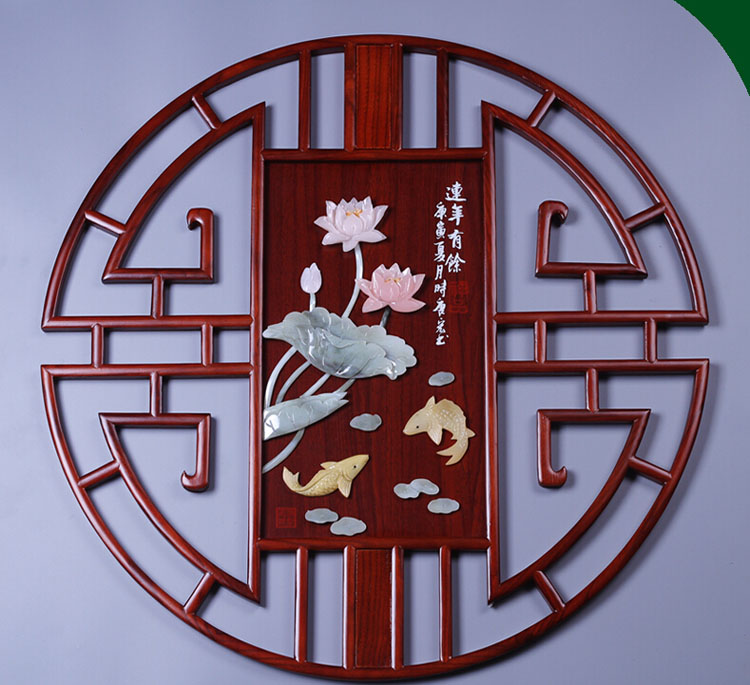 
                                                            沐坤 玉雕画玉石画 装饰画客厅中式装饰字画 手工画 玄关餐厅电视沙发会议办公室 浮雕画墙饰 80x80cm实木外框                