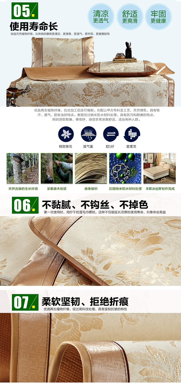
                                        
                                        意尔嫚床品家纺冰丝席双人提花凉席三件套可折叠藤席子1.5米/1.8米 海棠似锦-蓝 1.8米床一条席子+两个凉枕套                