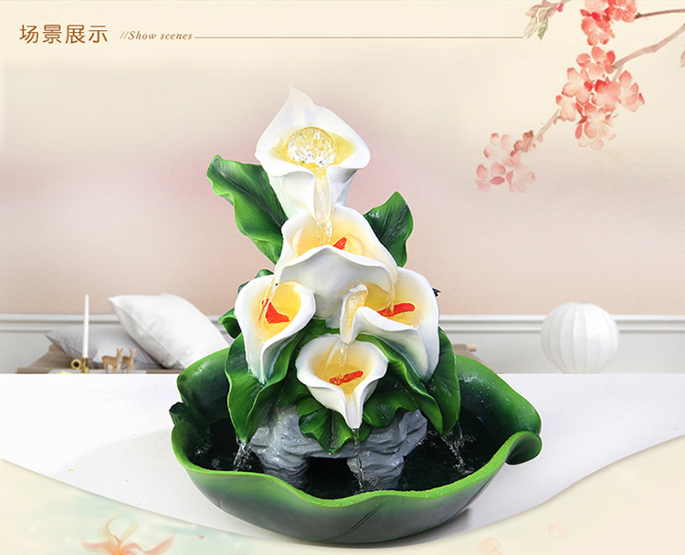 树脂摆件乔迁新居礼品客厅流水加湿器家居装饰摆设招财风水轮流水摆件 绿色