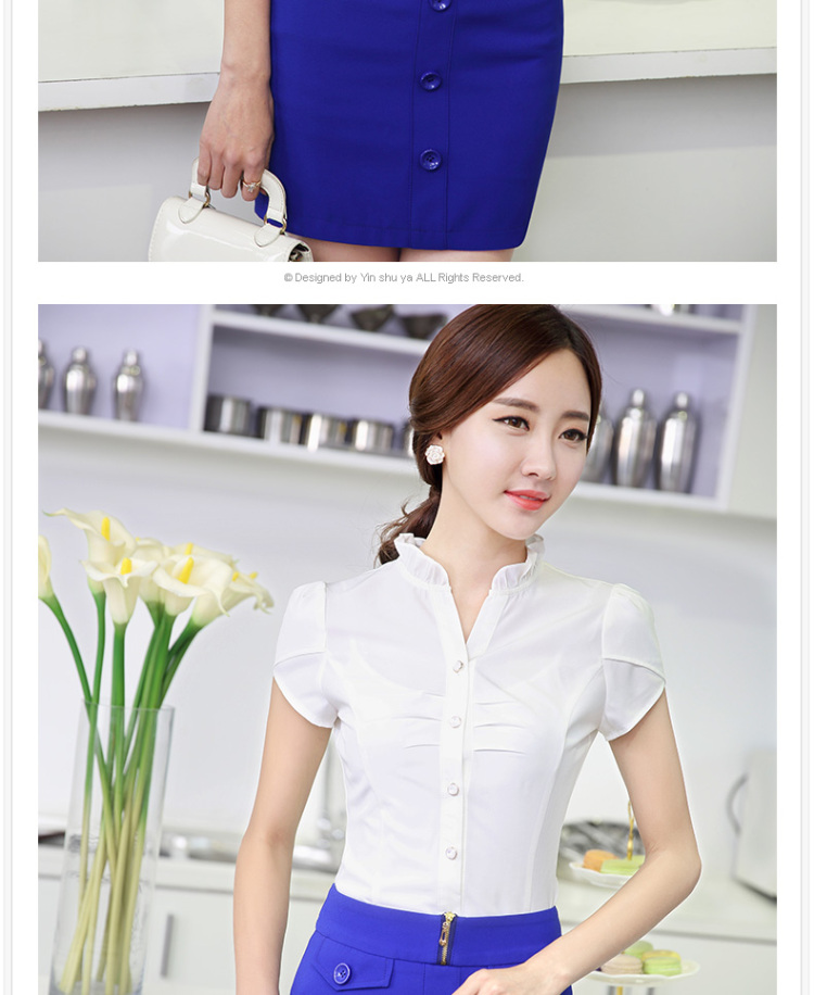 美丽嫦2016职业衬衫包裙面试正装职业套装酒店工作服白领女裙套装 蓝色 M