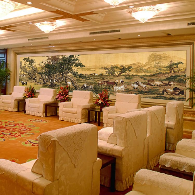 
                                        青藤紫萱 百骏图十大经典名画  印花十字绣套件 半景图11CT棉线241*74cm满绣--白底                