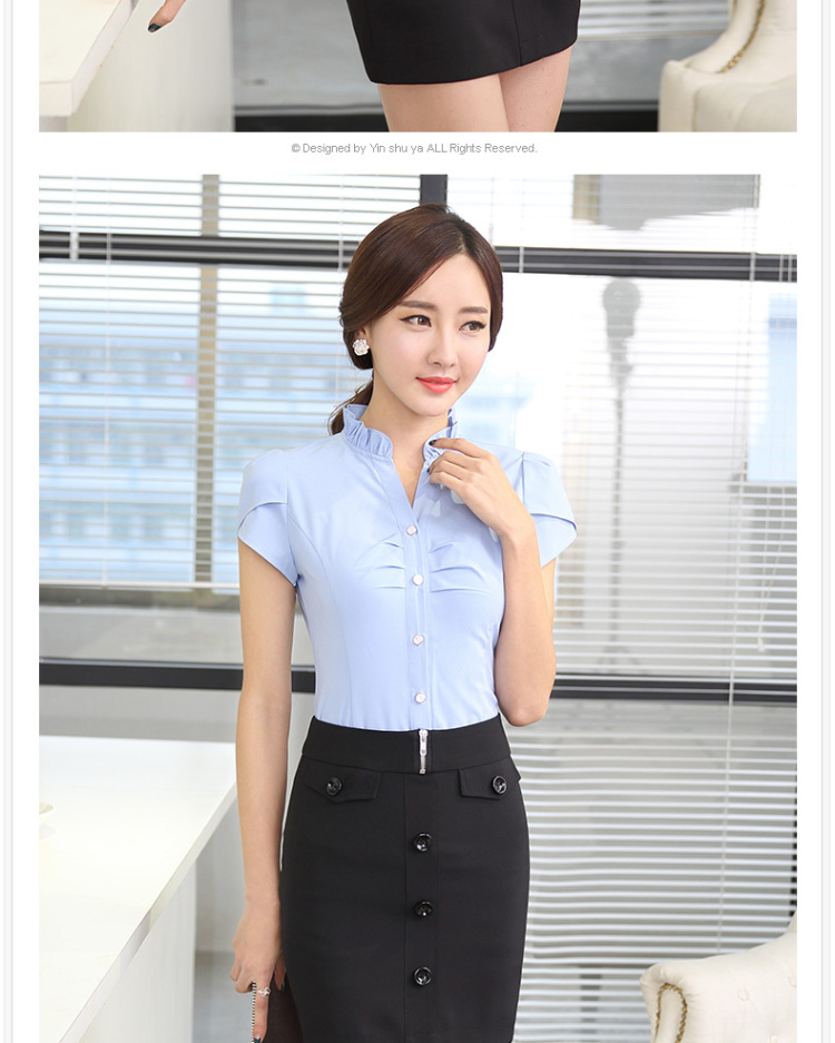 美丽嫦2016职业衬衫包裙面试正装职业套装酒店工作服白领女裙套装 蓝色 M
