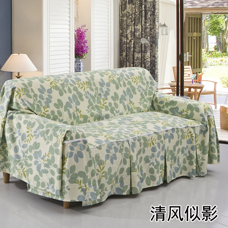 
                                        欧莱缦 活性帆布加厚双人沙发罩全包防滑沙发套皮沙发巾 帆布宜家圆点 单人190*200cm                