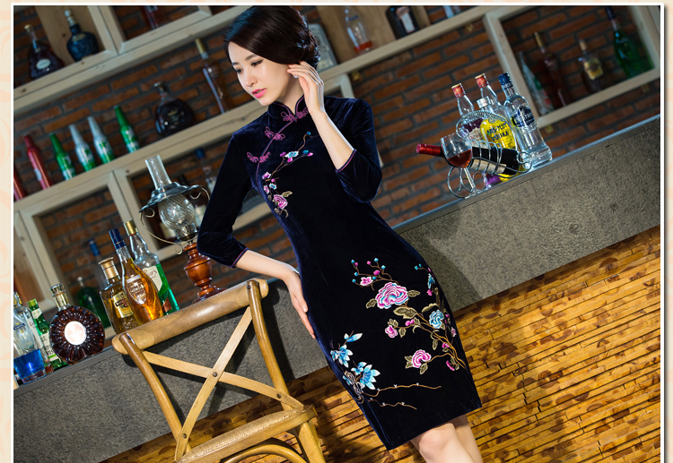 Card economy Cayman 2015 autumn and winter new moms with scouring pads in the skirt qipao Kim sleeve length) Improved retro wedding purple S picture, prices, brand platters! The elections are supplied in the national character of distribution, so action, buy now enjoy more preferential! As soon as possible.