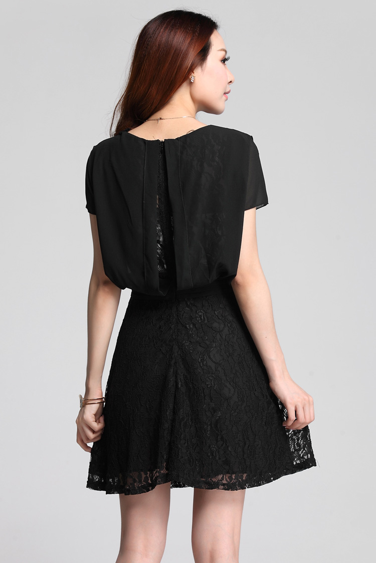 C.o.d. 2015 Summer new stylish classic Korean leisure temperament xl thick MM Sau San lace leave two chiffon short-sleeved black skirt XXXL picture, prices, brand platters! The elections are supplied in the national character of distribution, so action, buy now enjoy more preferential! As soon as possible.