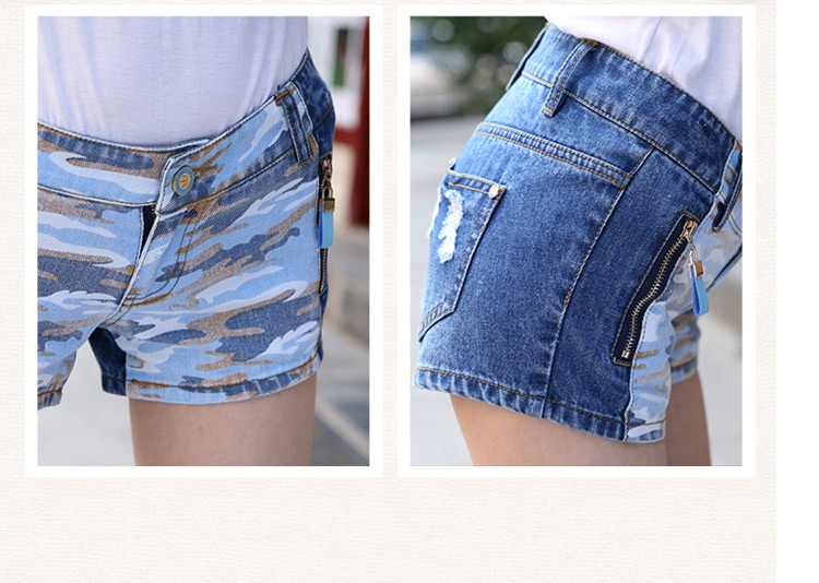 韩版潮范2014迷彩<em>印花牛仔短裤</em> 时尚甜美少女
