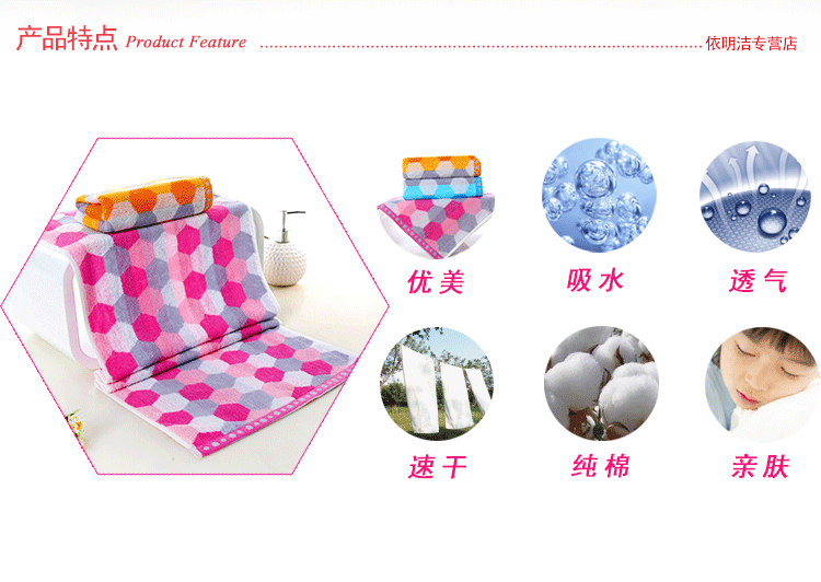 依明洁毛巾 彩色六边形圆点毛巾纯棉 加厚吸水洗脸面巾 1条蓝色