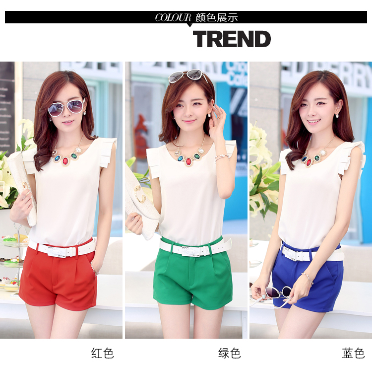 碧优妮<em>夏</em>新款<em>两件套</em>上衣配<em>短裤女套装</em>025172