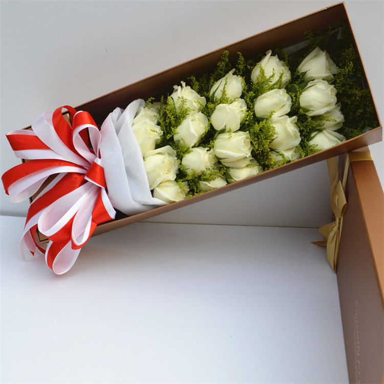 19朵白玫瑰鲜花高档长形礼盒杭州北京广州鲜