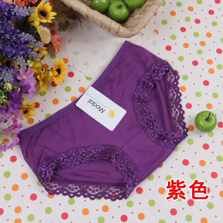 QCGO春夏季 纯色蕾丝花边<em>内裤女中腰莫代尔</em>