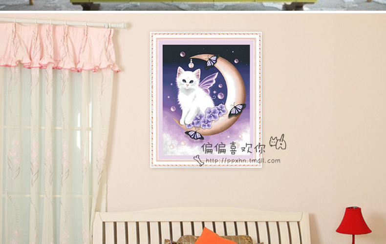 
                                        DIY钻石画卡通系列天使猫方钻满钻动物钻石秀十字绣粘钻贴钻画卧室钻石绣可爱猫 天使猫高端方钻30x38cm(方钻满钻)                