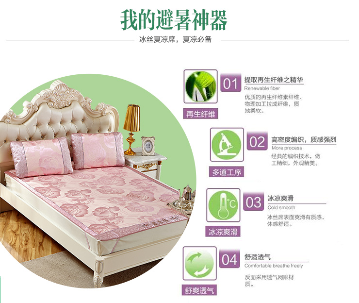 
                                        
                                        意尔嫚床品家纺冰丝席双人提花凉席三件套可折叠藤席子1.5米/1.8米 海棠似锦-蓝 1.8米床一条席子+两个凉枕套                