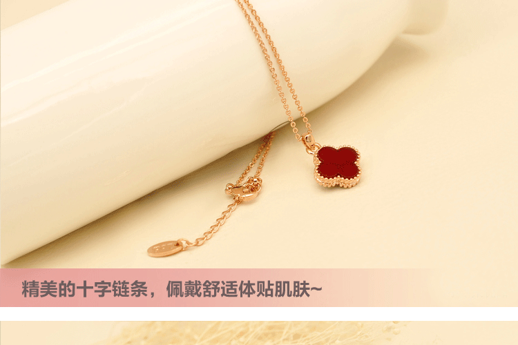 四叶草项链女款四叶草锁骨链吊坠18K玫瑰金项链短款时尚饰品创意礼品送 迷你小号银色链单面黑色四叶草