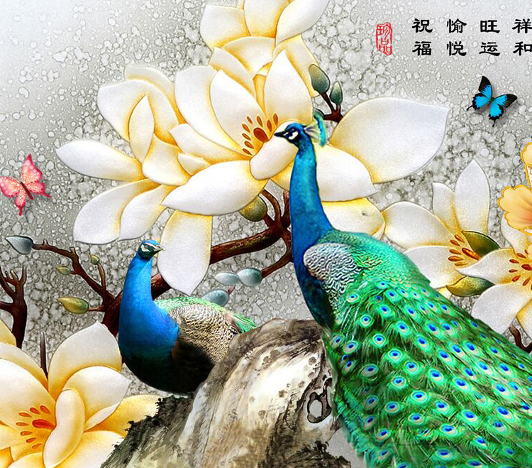 
                                        钻石画十字绣客厅新款钻石十字绣钻石绣贴画餐厅钻石画满钻砖石点钻石画花开富贵十字绣孔雀图卧室 130*50cm 魔方圆钻满钻升级版26切面更闪亮                