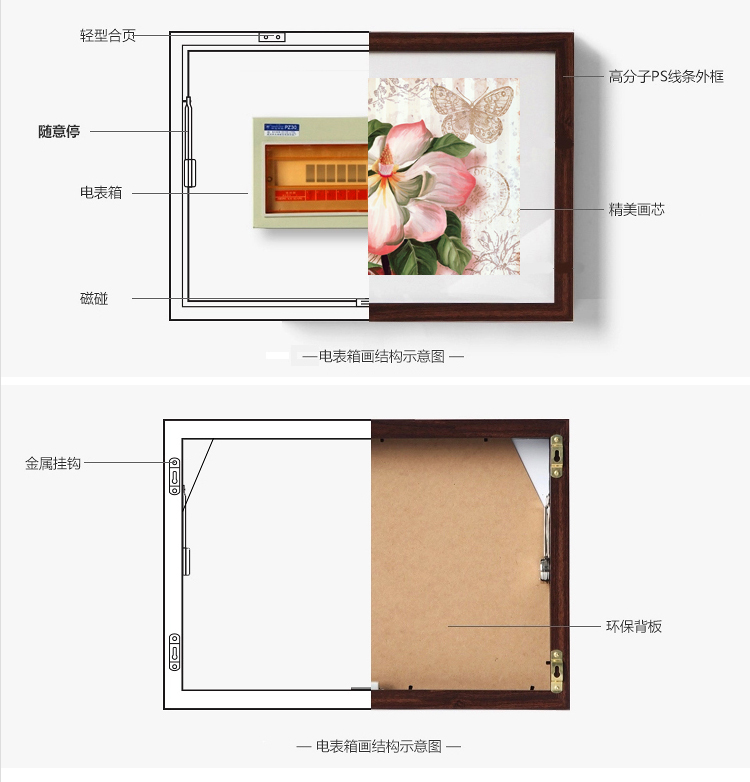 有家电表箱装饰画电源电盒配电箱客厅餐厅现代可推拉式翻盖遮挡箱挂画电闸箱有框画 翠竹 深木纹框64*44(内径60*40)