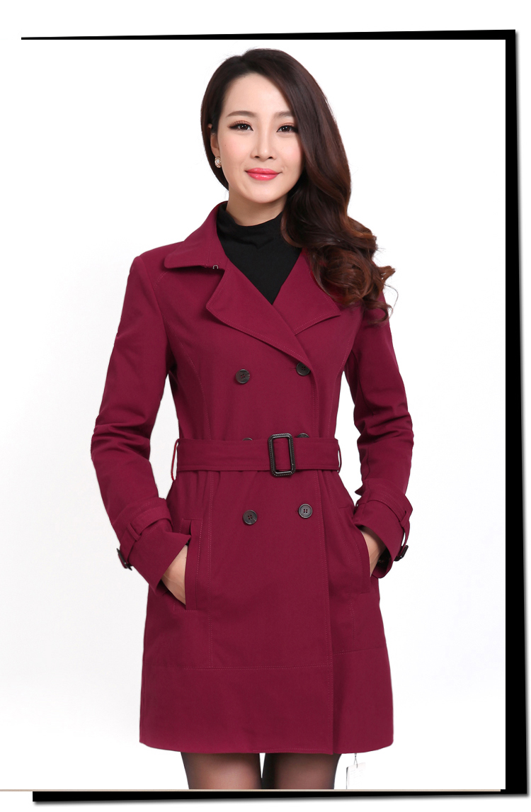 juamasszui旗舰店哥弟款女装2015春秋新款修身风衣大衣大码中长款外套韩版 酒红色风衣 S(2码)