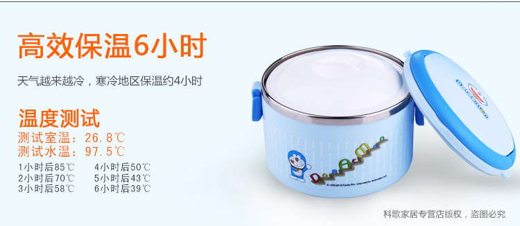 
                                        哆啦A梦不锈钢儿童小学生保温饭盒1000ML                