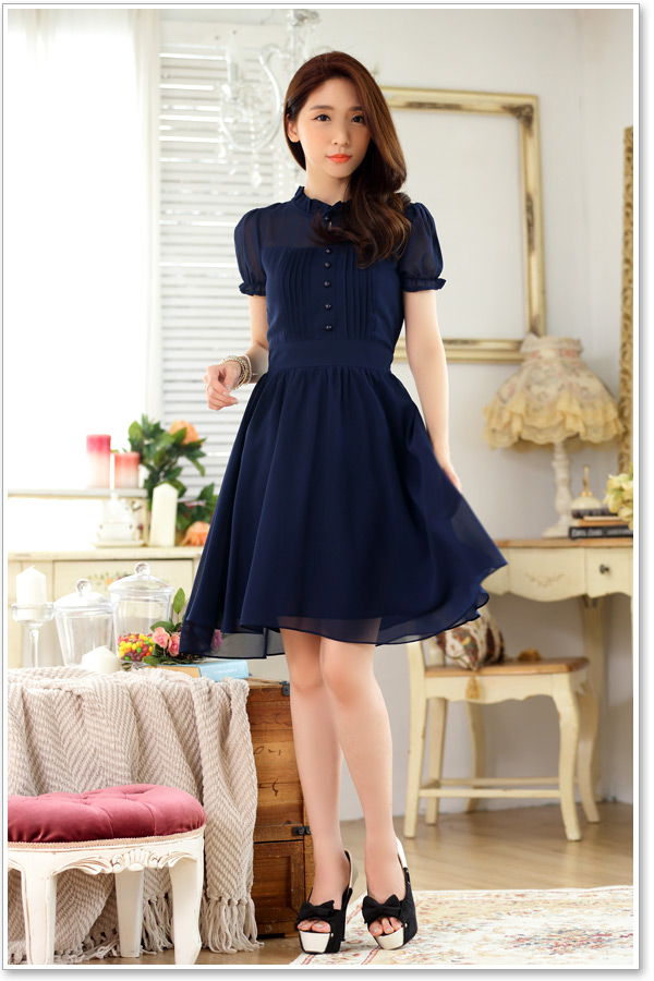 C.o.d. 2015 Summer new stylish casual temperament Korean OL Lady Sau San short-sleeved foutune chiffon large Fat MM video thin dark blue skirt XXL picture, prices, brand platters! The elections are supplied in the national character of distribution, so action, buy now enjoy more preferential! As soon as possible.