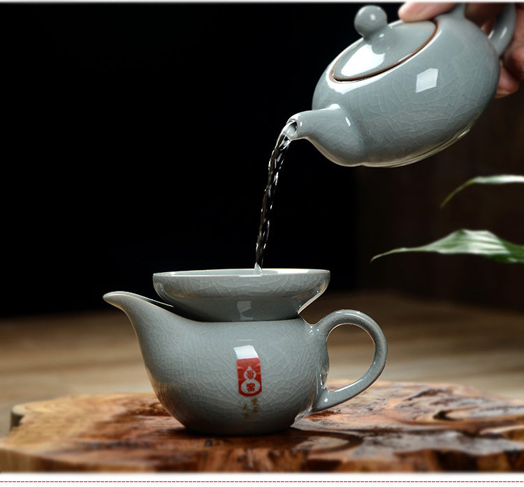 
                                        淘奔瓷 新款正品龙泉青瓷哥窑汝窑功夫茶具 陶瓷茶壶茶杯整套茶具茶盘套装 天青色-南瓜茶具                