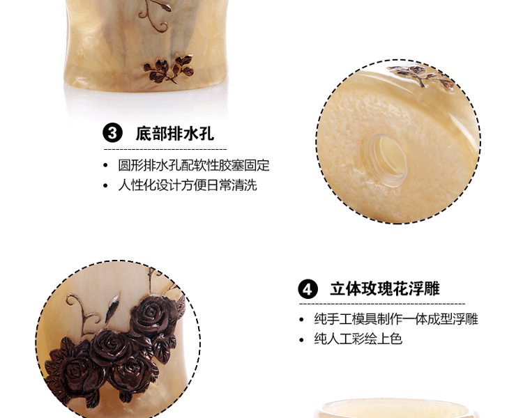 微品多创意新款洗漱套装卫生间简约卫浴五件套欧式树脂卫浴装饰品新婚时尚礼品 珍黄古铜色五件套+托盘