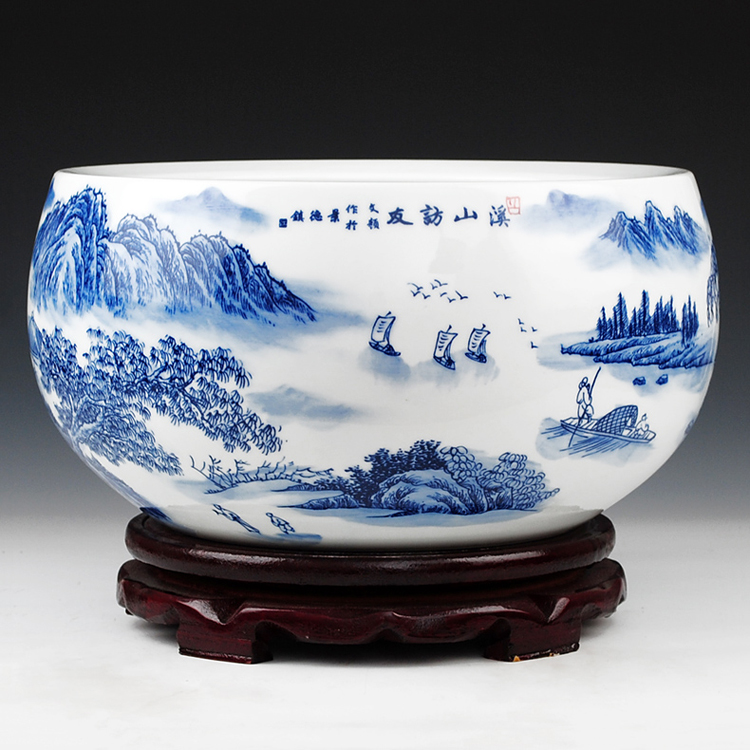 
                                        陶之念 景德镇陶瓷器手绘荷花水浅大金鱼缸 乌龟缸 收藏 虾趣                