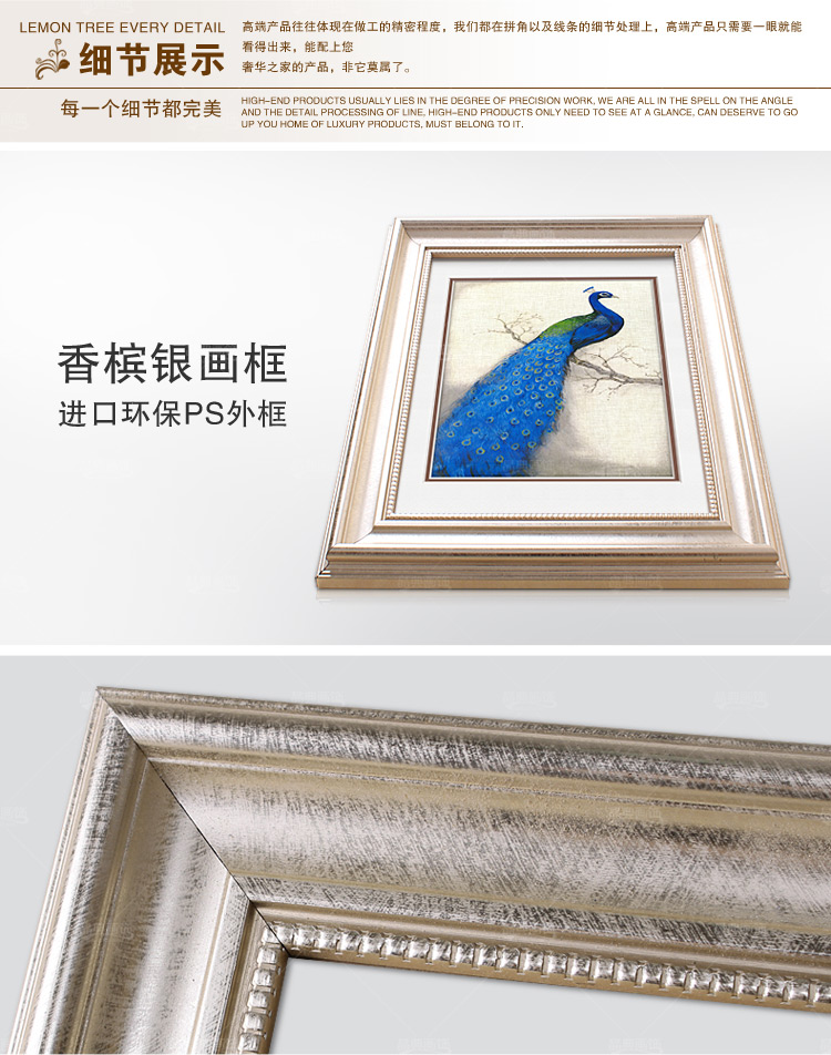 
                                        晶典客厅装饰画沙发背景油画现代简约卧室挂画餐厅壁画蓝孔雀3333 单幅价格 55cmX70cm                